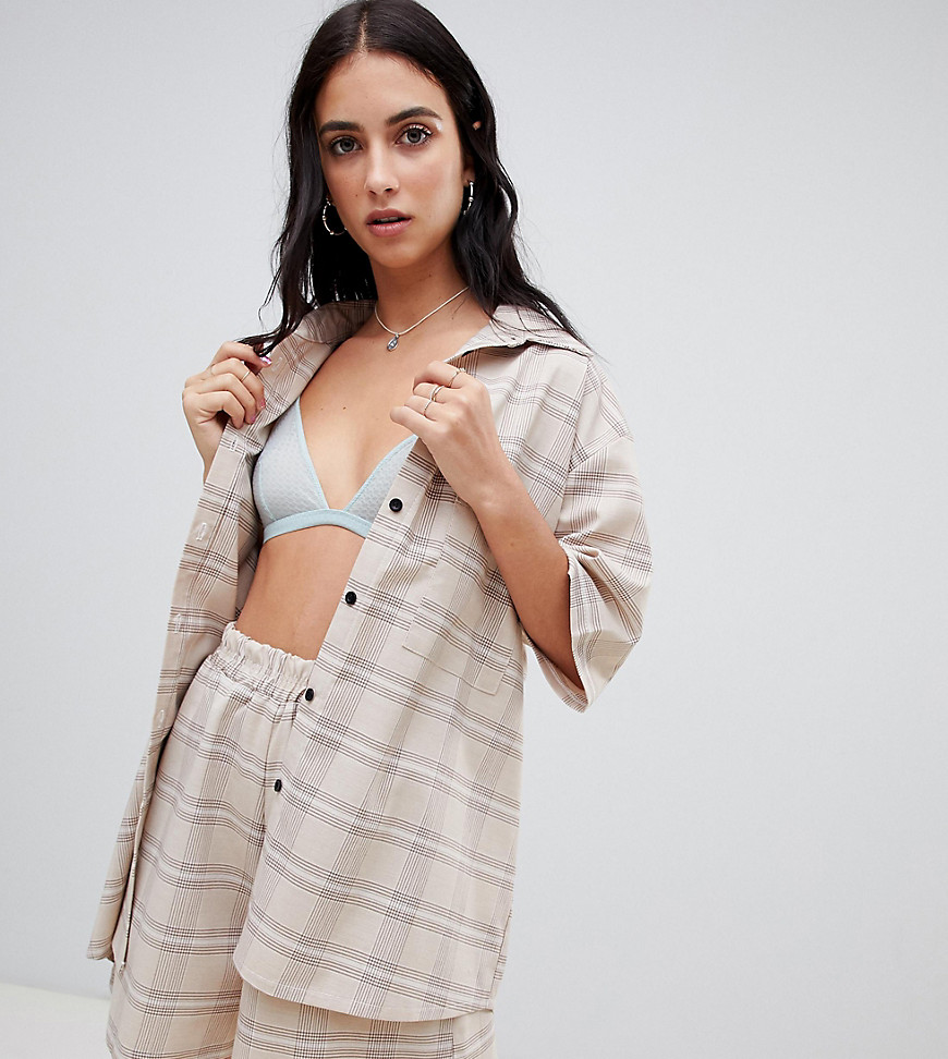 Milk It Vintage oversized shirt in check co-ord - Stone