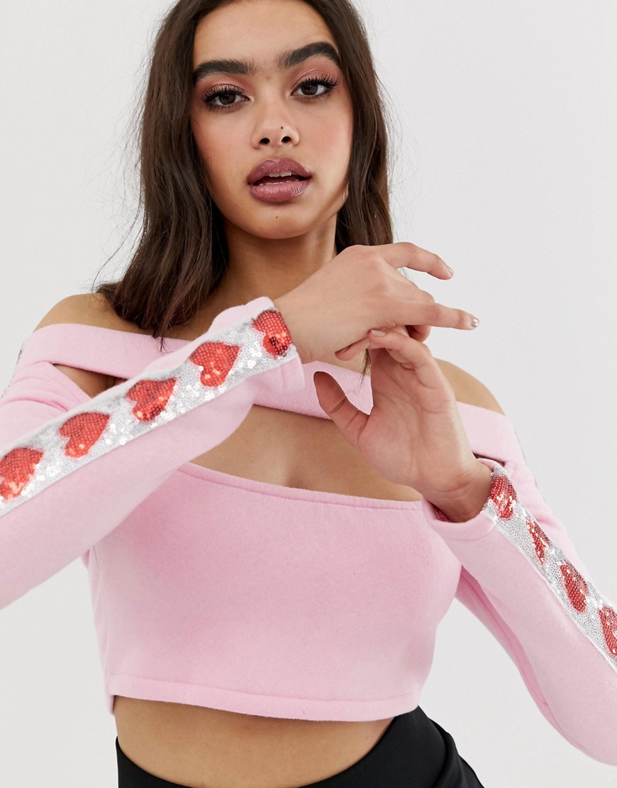 Jaded London festival cut out crop top with heart sequin detail