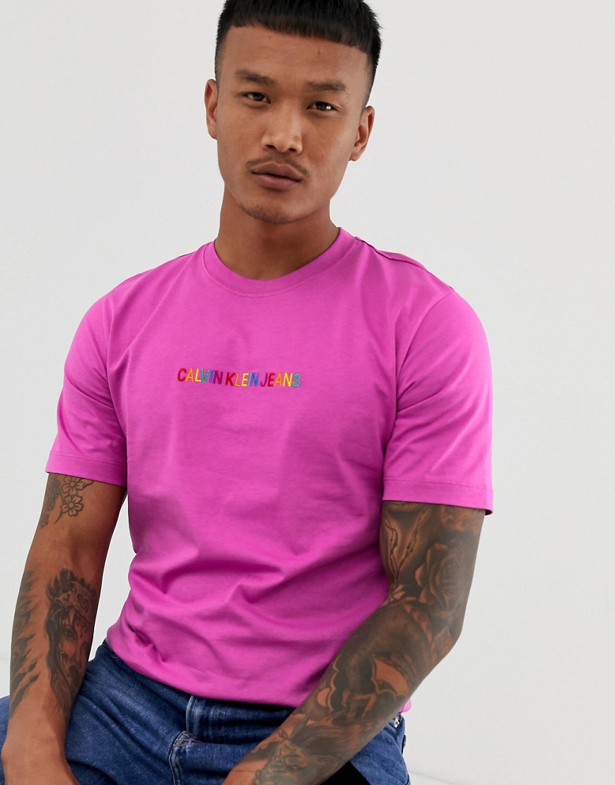 Calvin Klein Jeans Pride rainbow logo t-shirt in pink