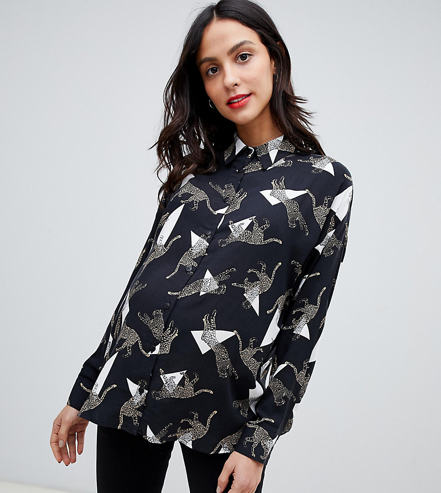 ASOS DESIGN Maternity long sleeve shirt in geo leopard print - Multi