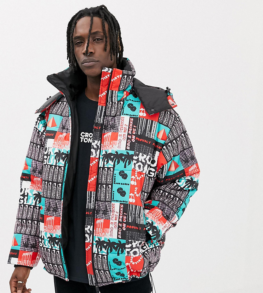 Crooked Tongues printed puffer jacket
