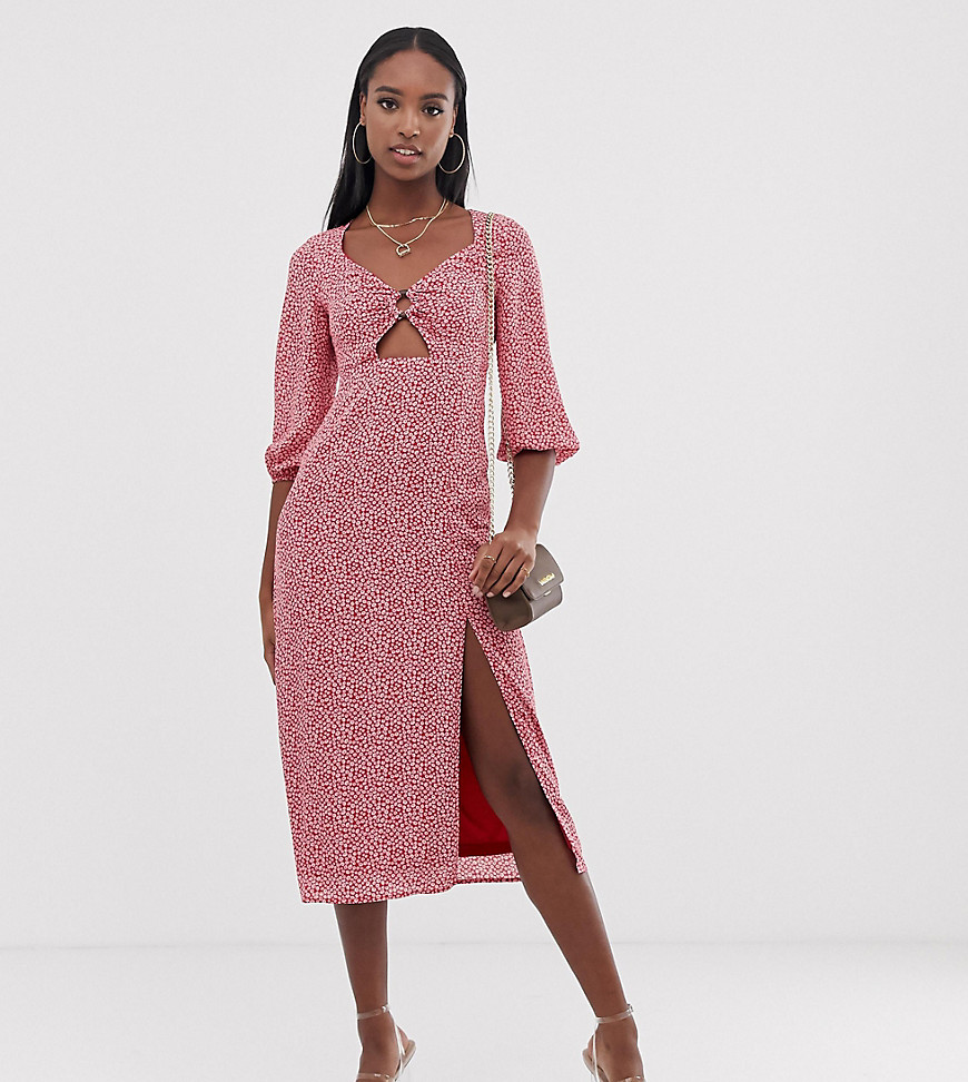 Fashion Union Tall midi dress with ring detail in polka