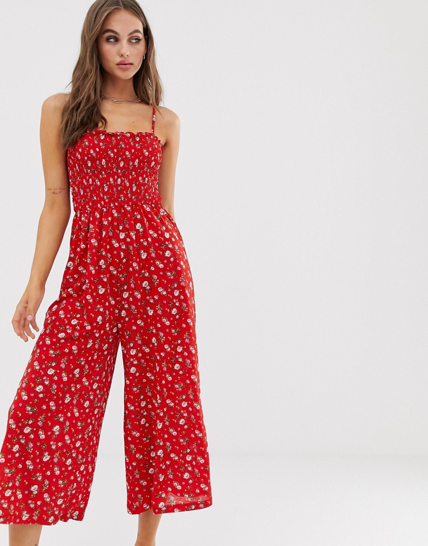 Glamorous cami jumpsuit with shirring in ditsy floral
