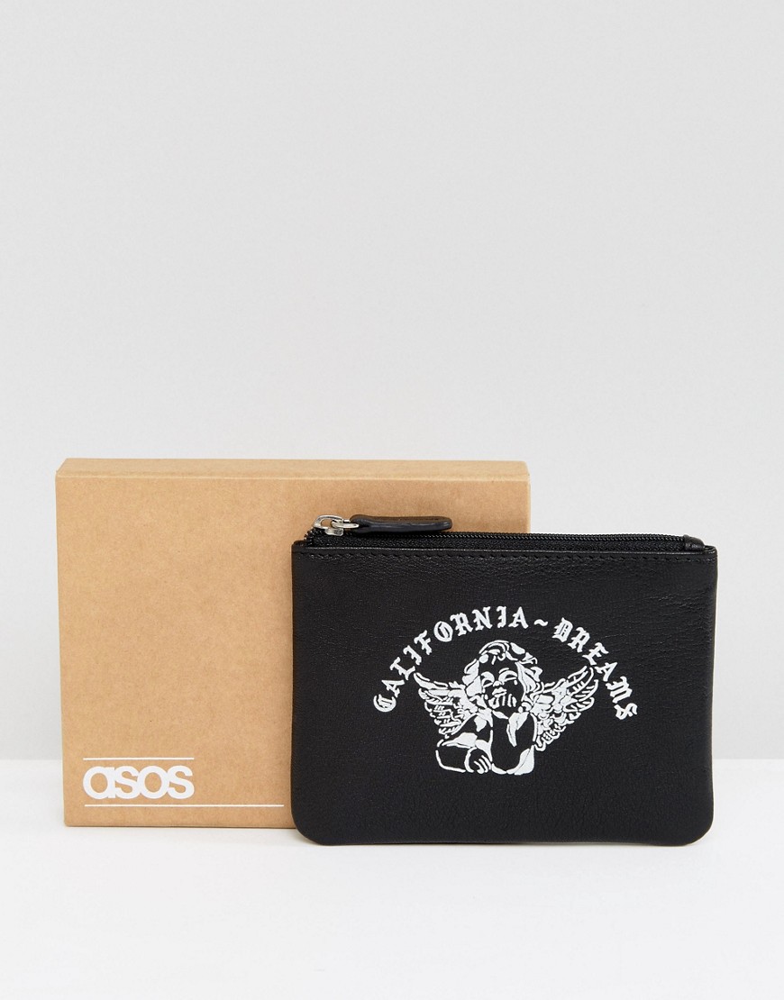 Кожаный бумажник с молнией и принтом ASOS - Черный 