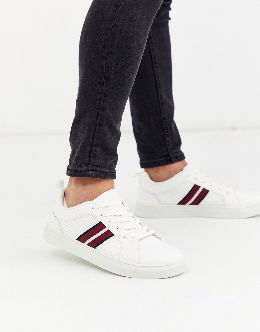Burton Menswear white trainers with red stripe