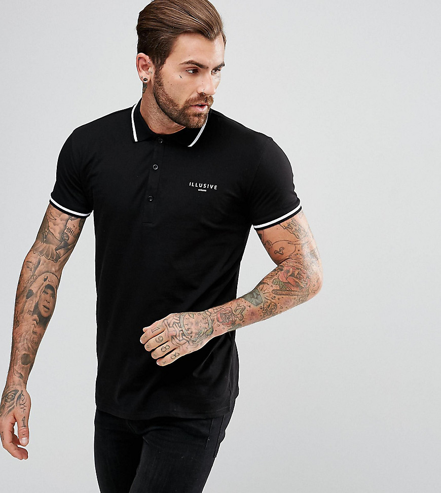 Illusive London Muscle Polo Shirt In Black - Black