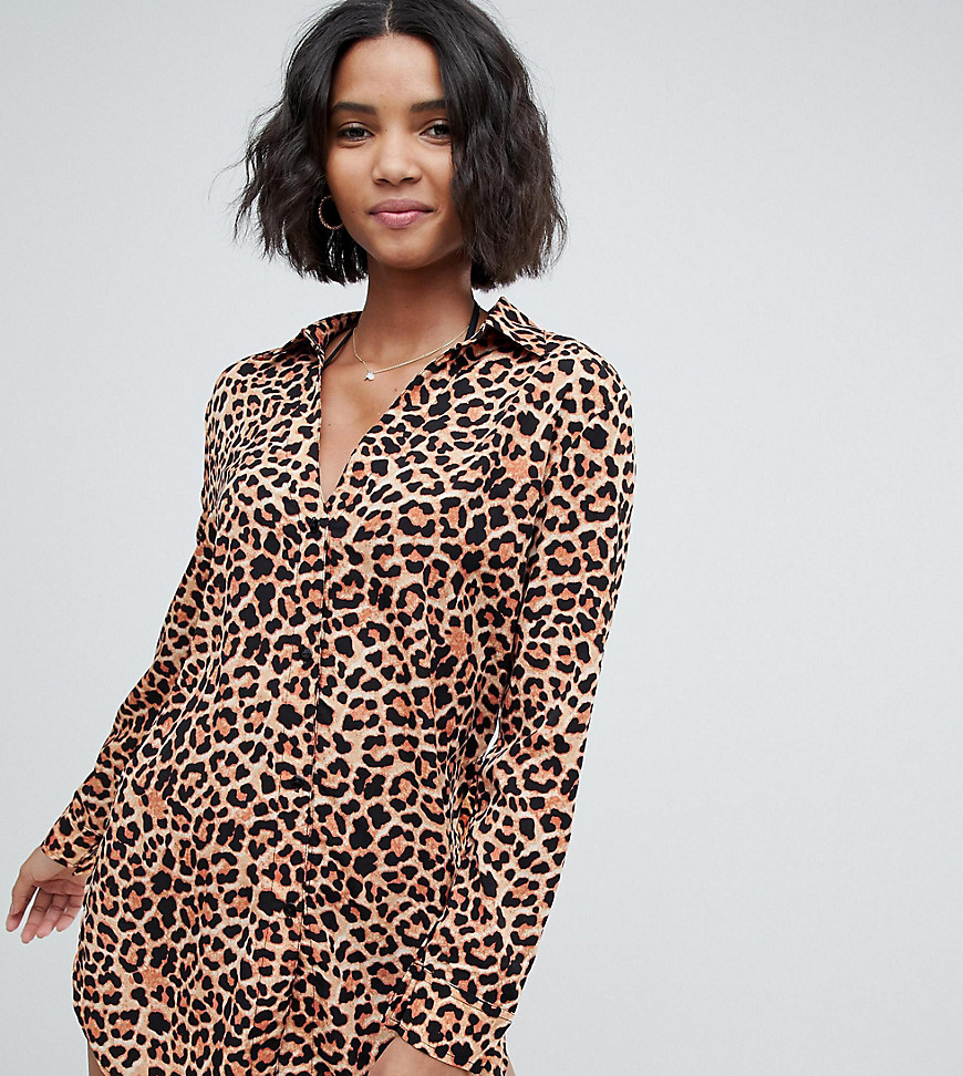 South Beach Exclusive oversized beach shirt Dress in leopard print
