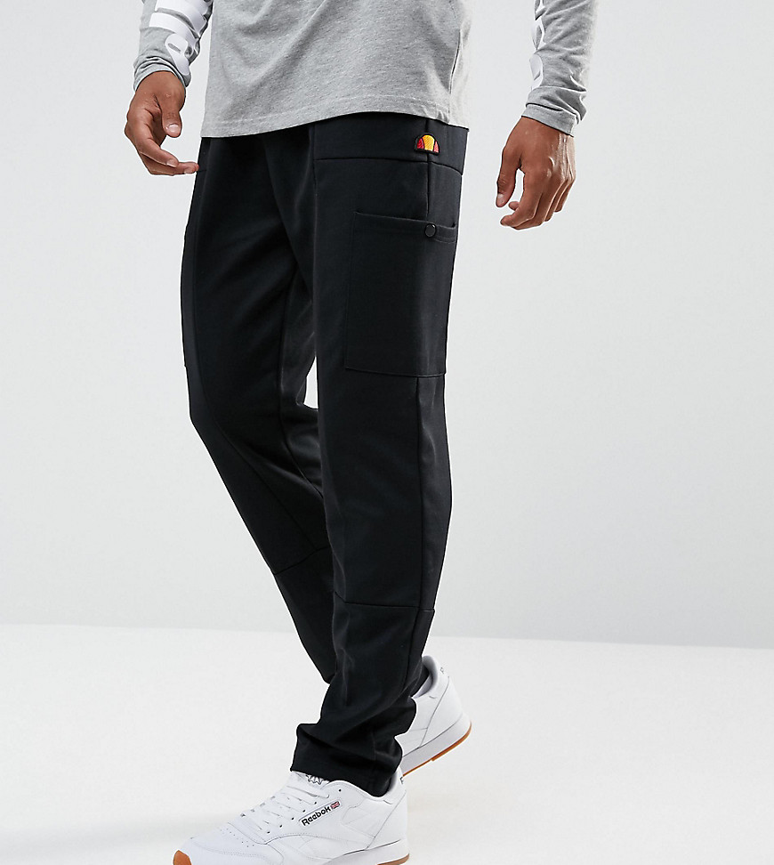 Ellesse Poly Drop Crotch Joggers With Cargo Pockets In Black - Black