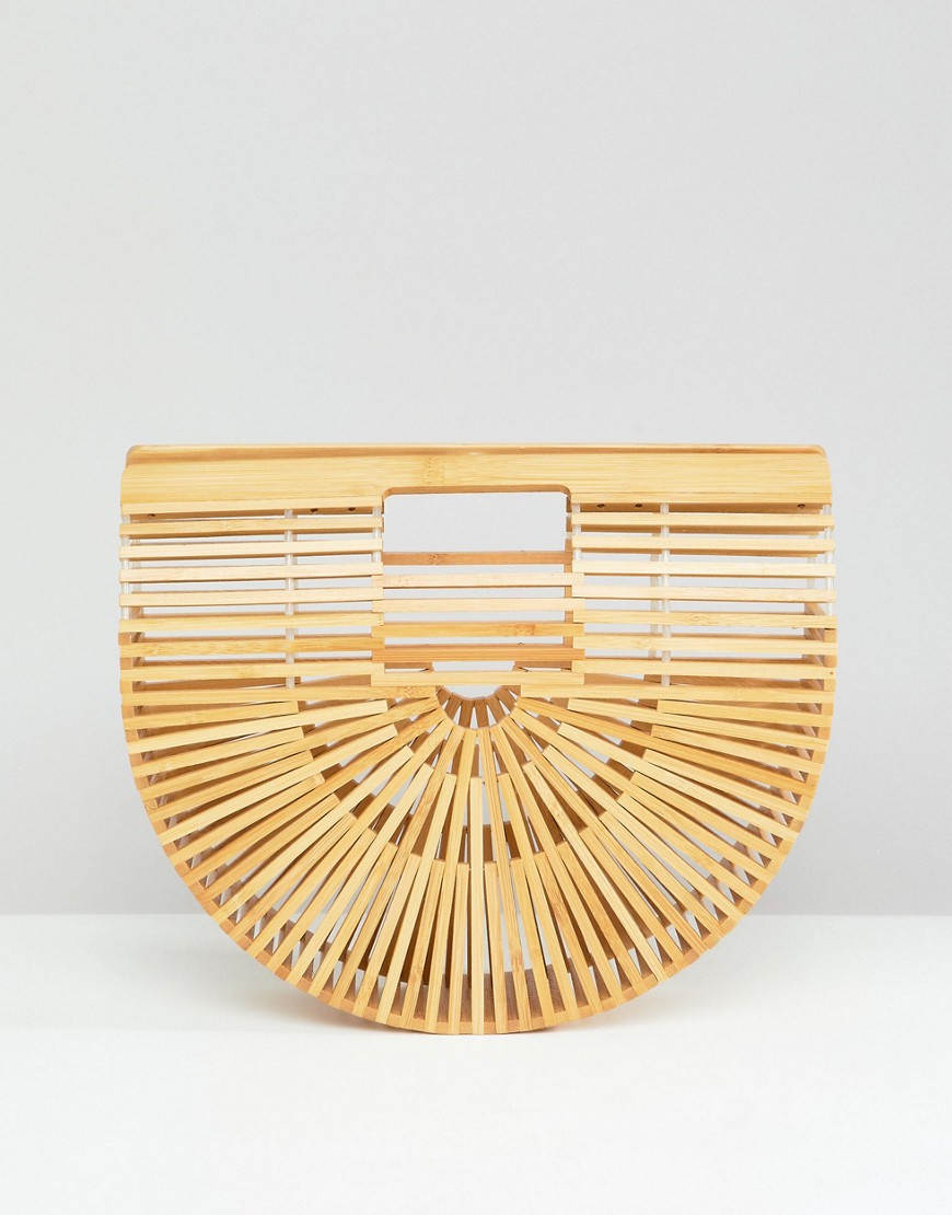 South Beach Natural Wooden Slatted Clutch Bag - Natural