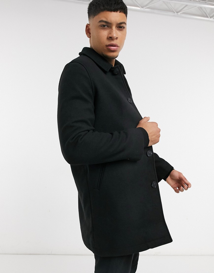 ASOS DESIGN wool mix overcoat in black