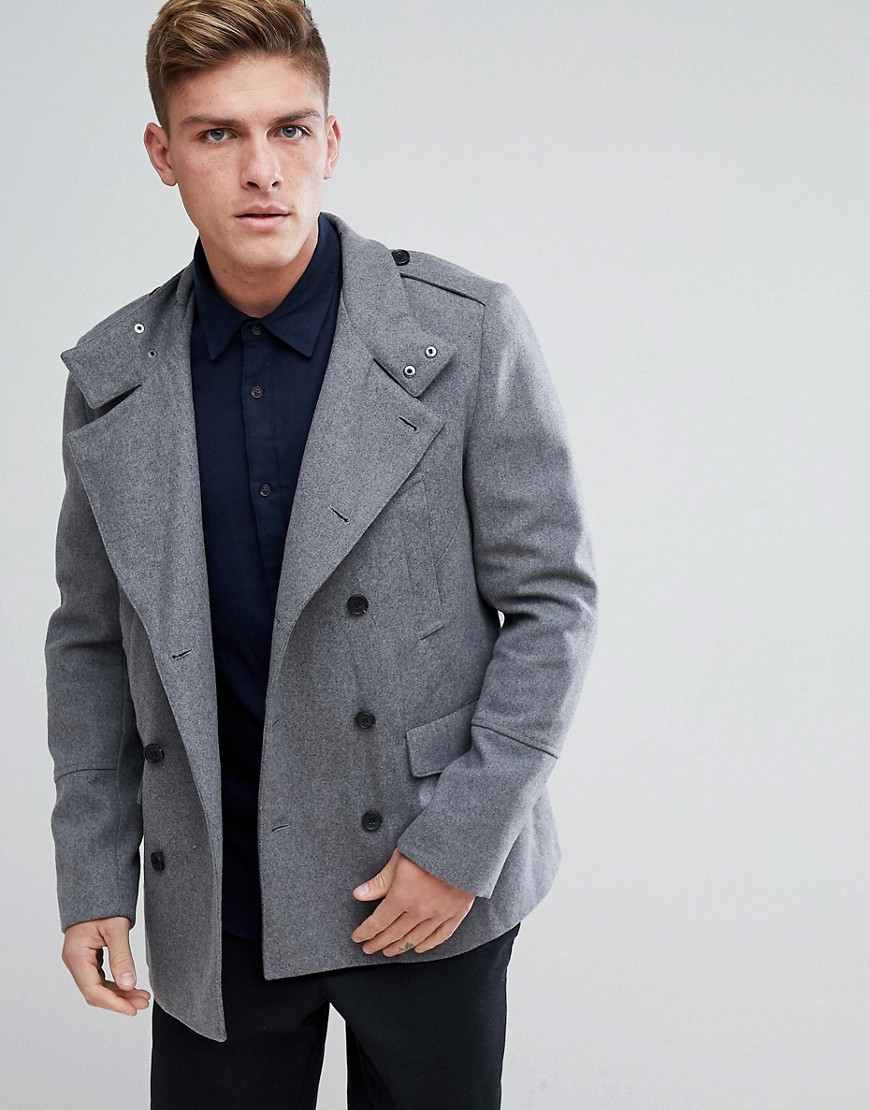 Серое шерстяное пальто в стиле милитари New Look - Серый 
