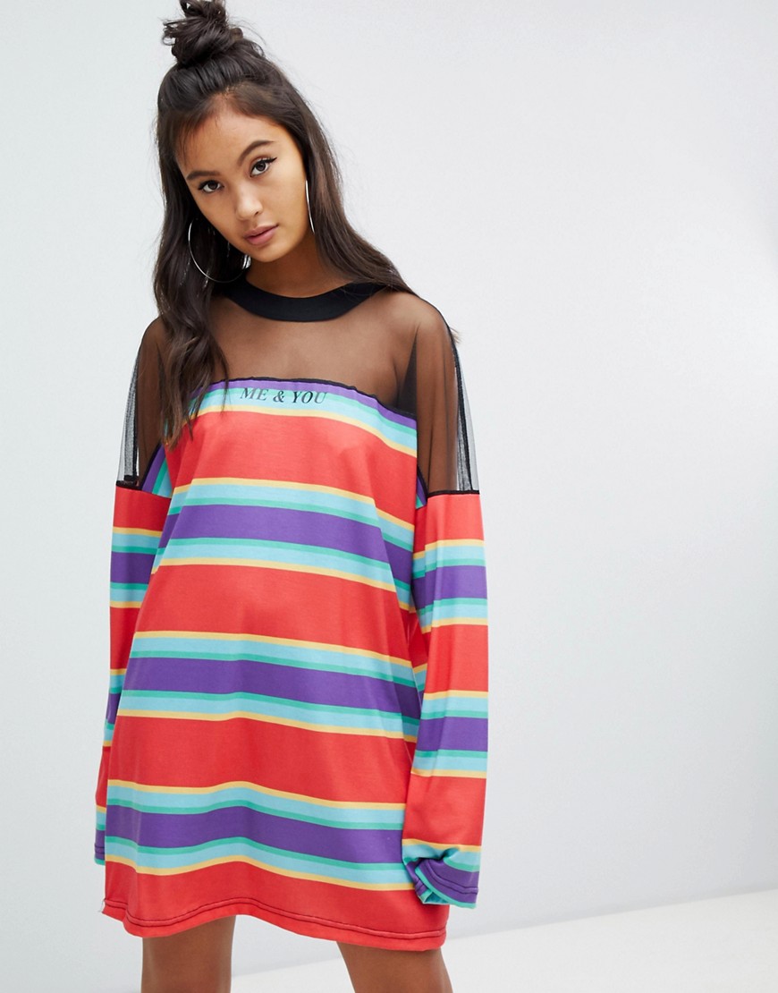The Ragged Priest tee dress in stripe with mesh panel