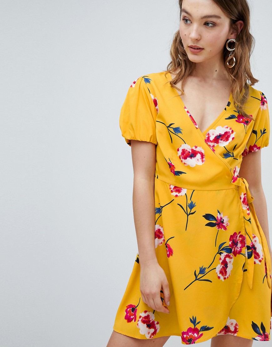 Influence Floral Wrap Dress - Yellow