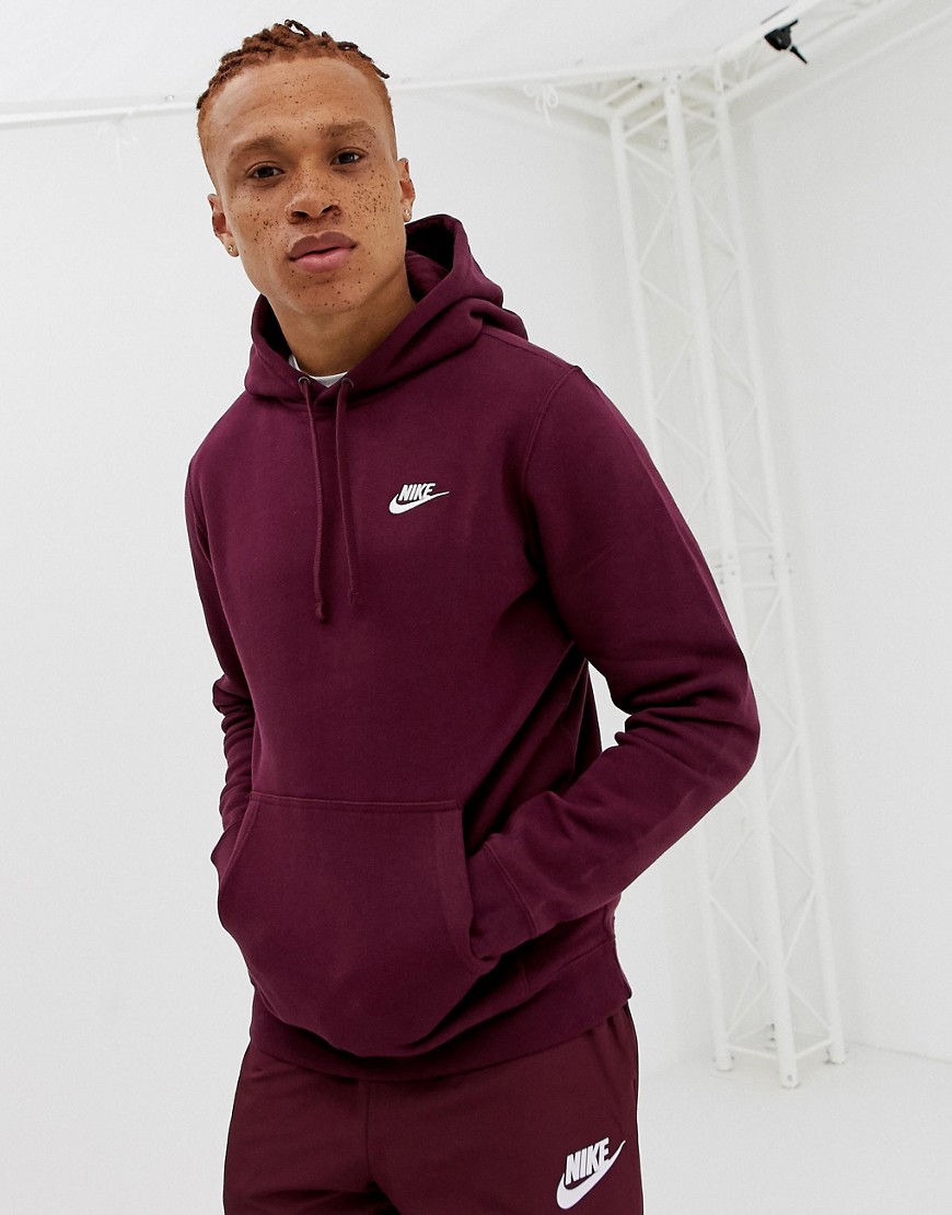 Nike Club logo hoodie in burgundy