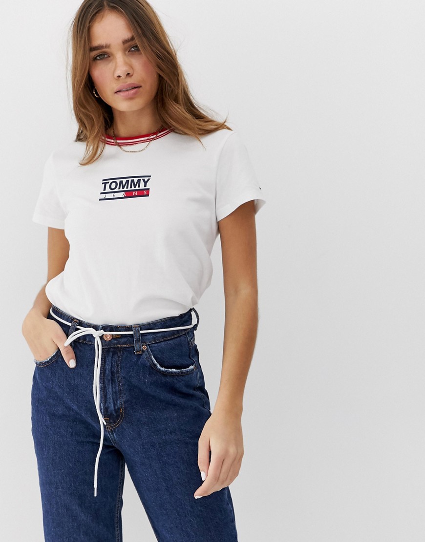 Tommy Jeans rib stripe neck logo t-shirt
