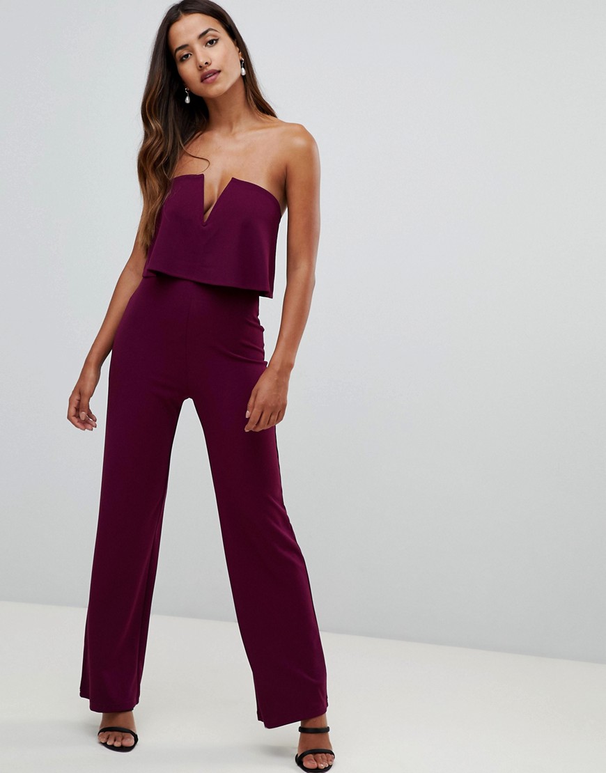 Girl In Mind bandeau double layer jumpsuit - Plum