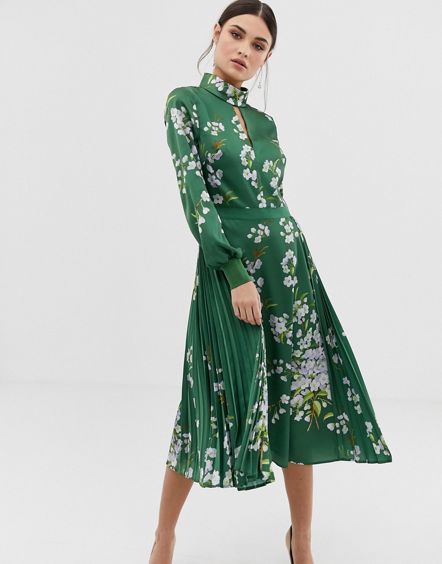 Ted Baker Jhenni print midi dress with pussybow