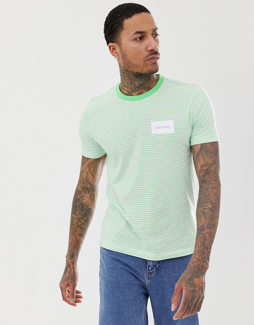 Calvin Klein box logo stripe crew neck t-shirt in green