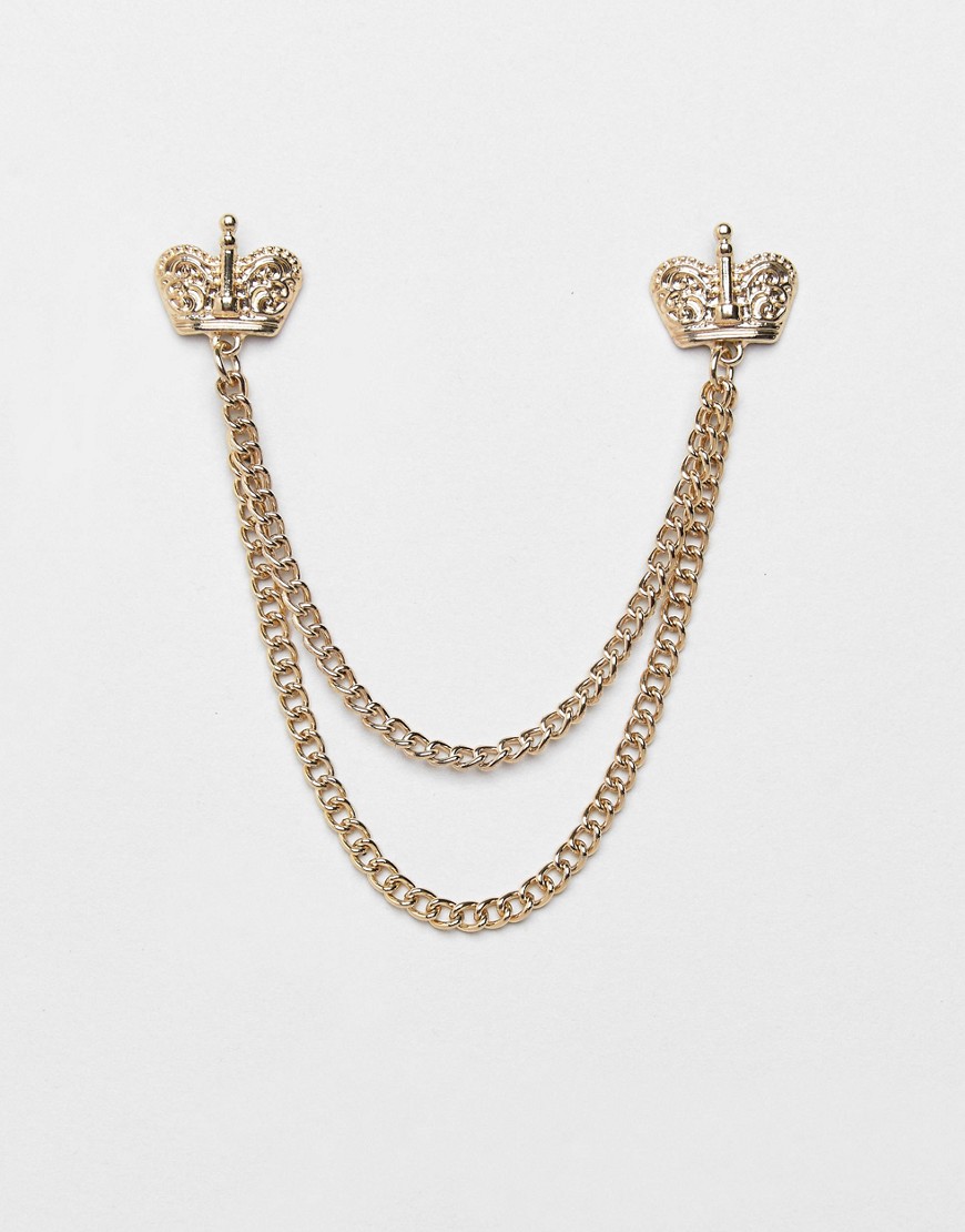 ASOS DESIGN collar tips with crown design in gold tone