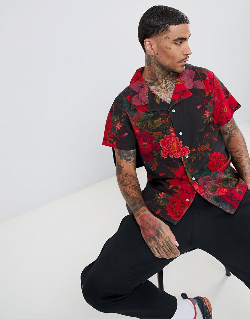 Profound Aesthetic exotic flower print button down shirt in red