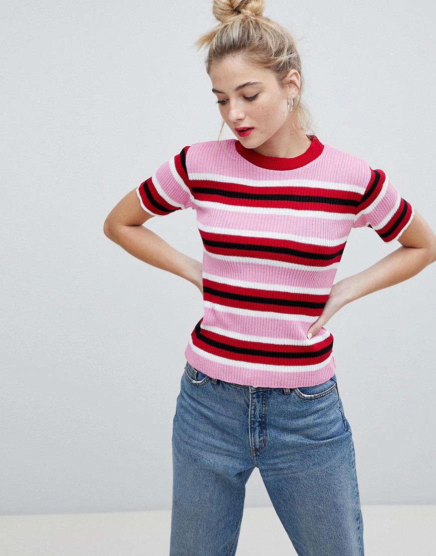 Daisy Street Knitted Jumper In Candy Stripe