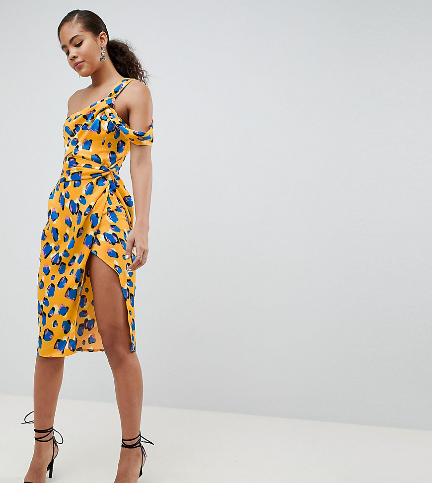 ASOS DESIGN Tall twist and cut out midi dress in bright abstract print