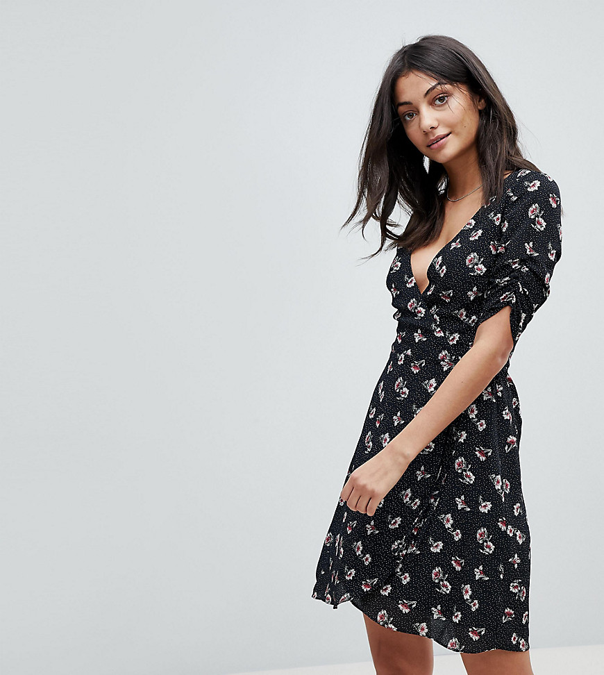 Glamorous Tall Wrap Dress In All Over Floral - Black spot floral