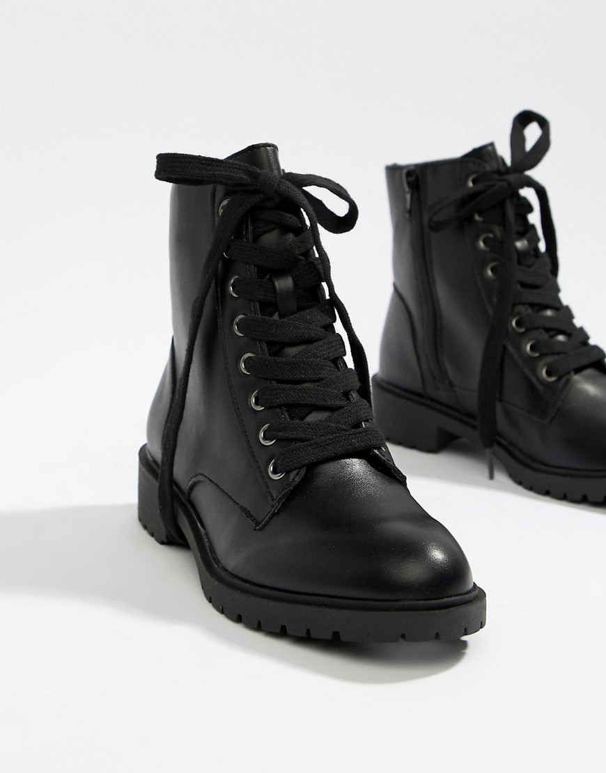 New Look LACE UP FLAT BOOT - BLACK