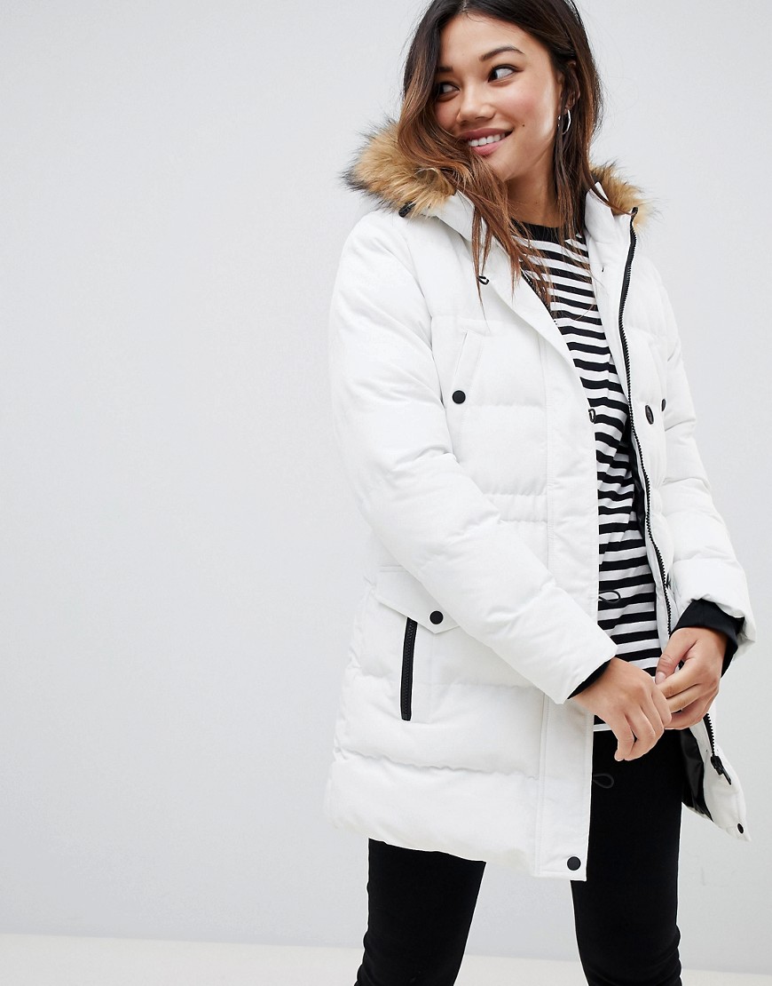 Brave Soul whitehorse padded parka with faux fur trim