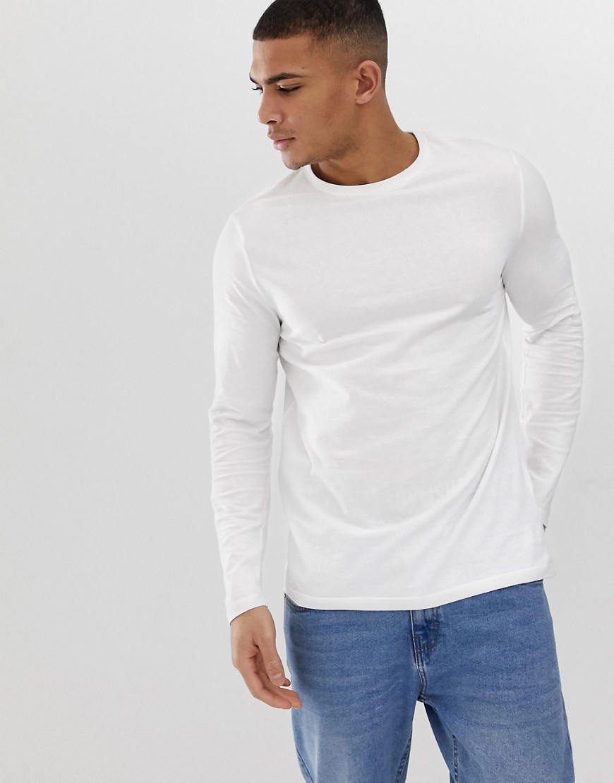 Asos Design Organic Long Sleeve Crew Neck T-shirt In White | ModeSens