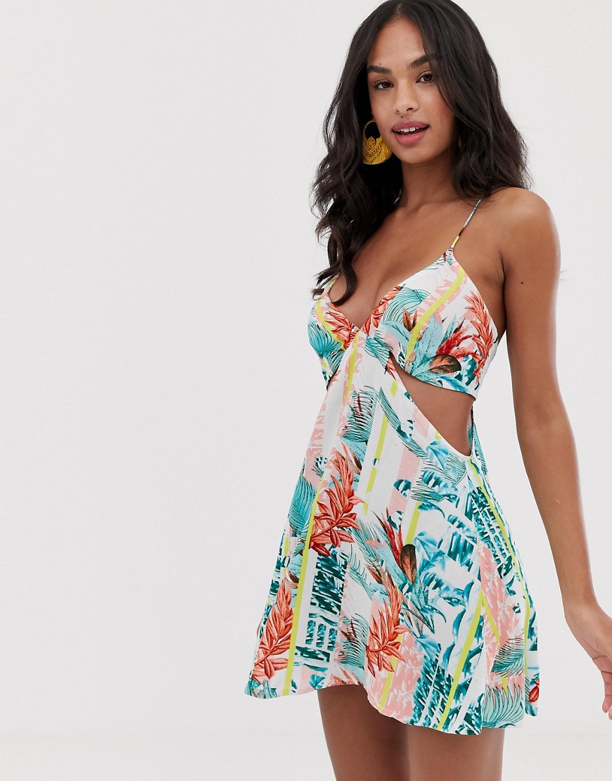 ASOS DESIGN cut out beach dress in stripe palm print