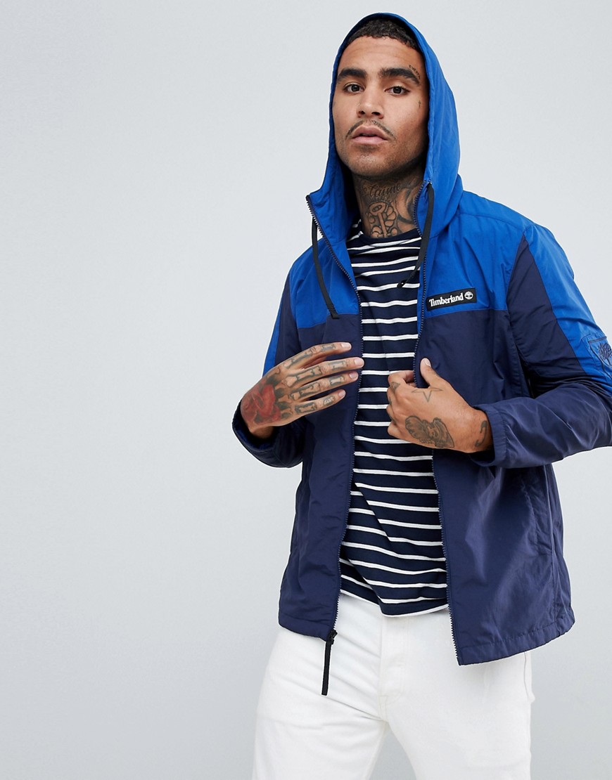 Timberland zip through jacket with hood in navy/blue