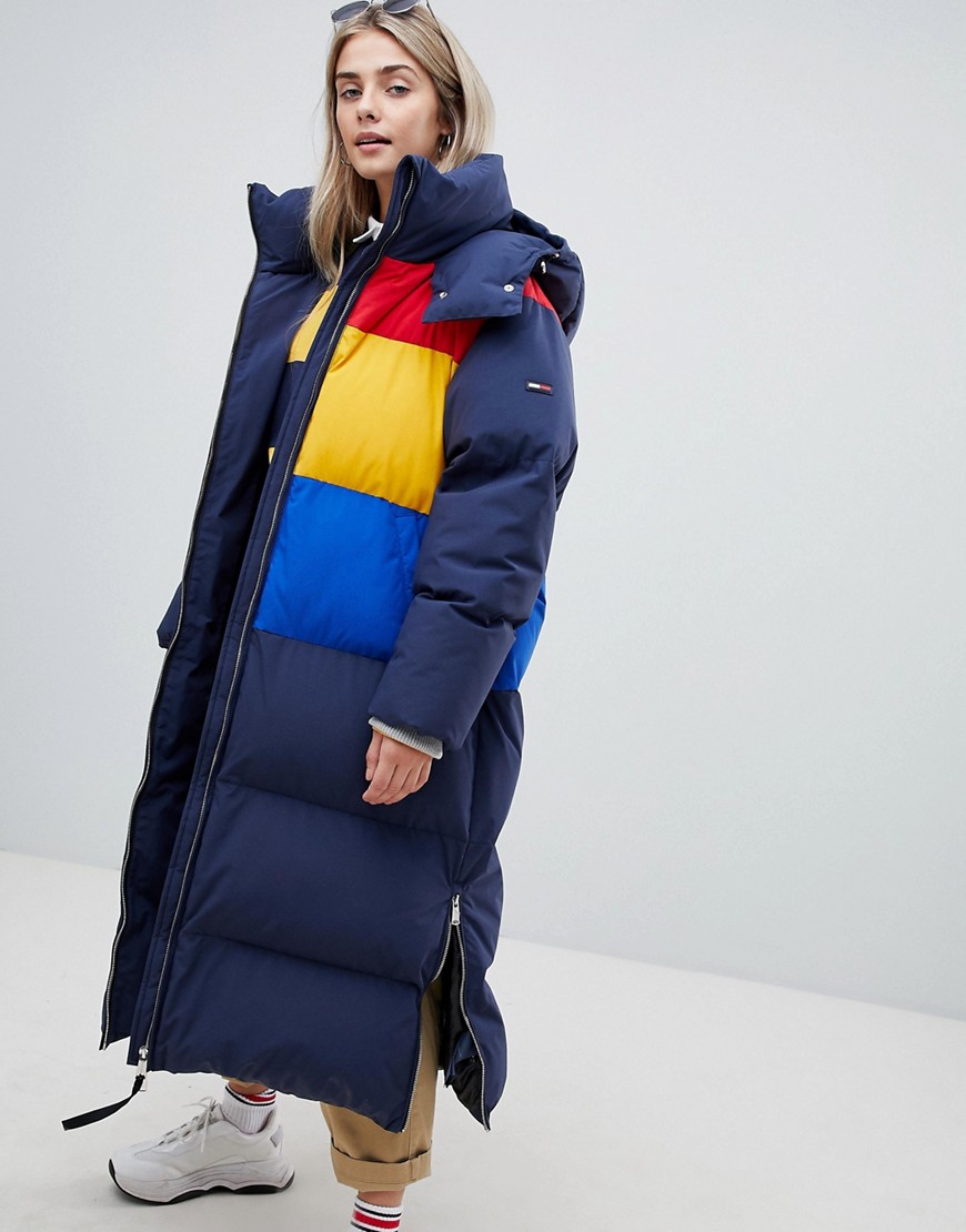 tommy jeans long colorblock puffer