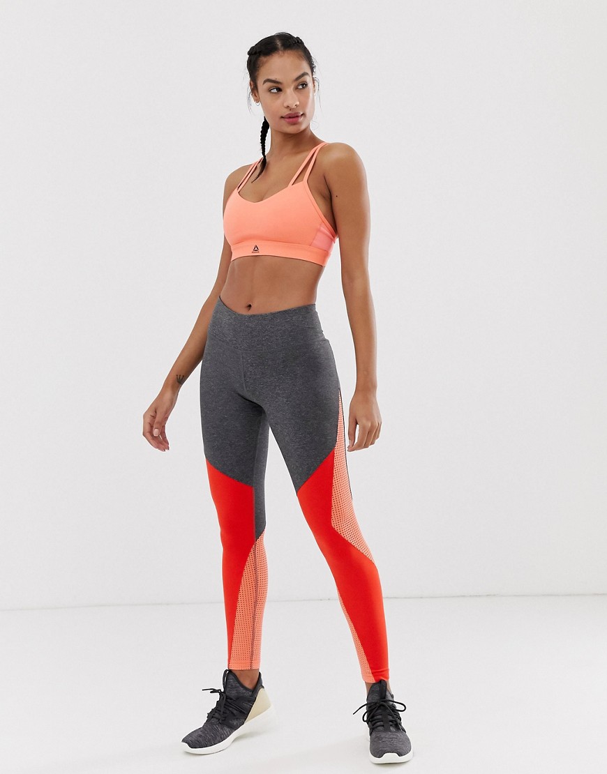 Reebok Training Panelled Leggings In Grey And coral