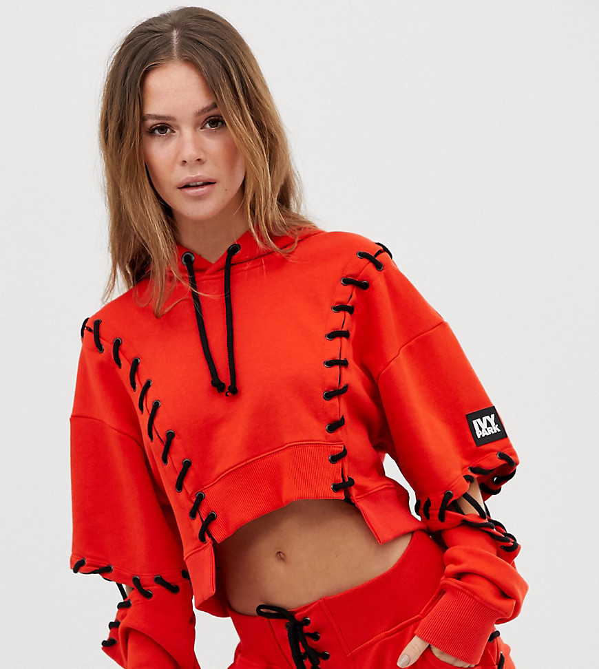 Ivy Park craft lace up hoodie in red