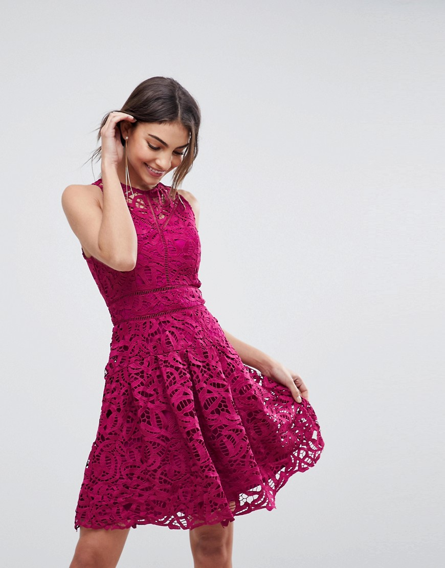 Adelyn Rae Dylan Lace Fit and Flare Dress - Magenta