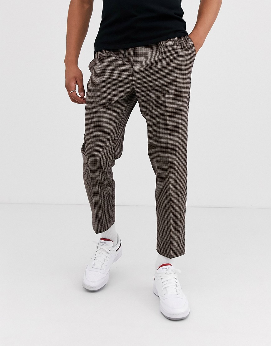 New Look slim smart trousers in brown check