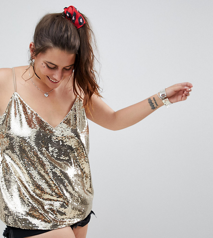 ASOS DESIGN Curve Sequin Cami With Strap Detail - Gold