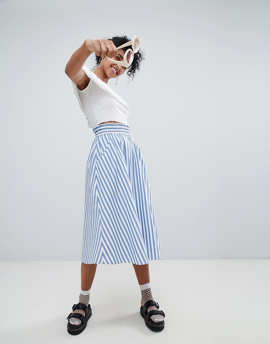Monki blue and white stripe midi skirt - Blue and white