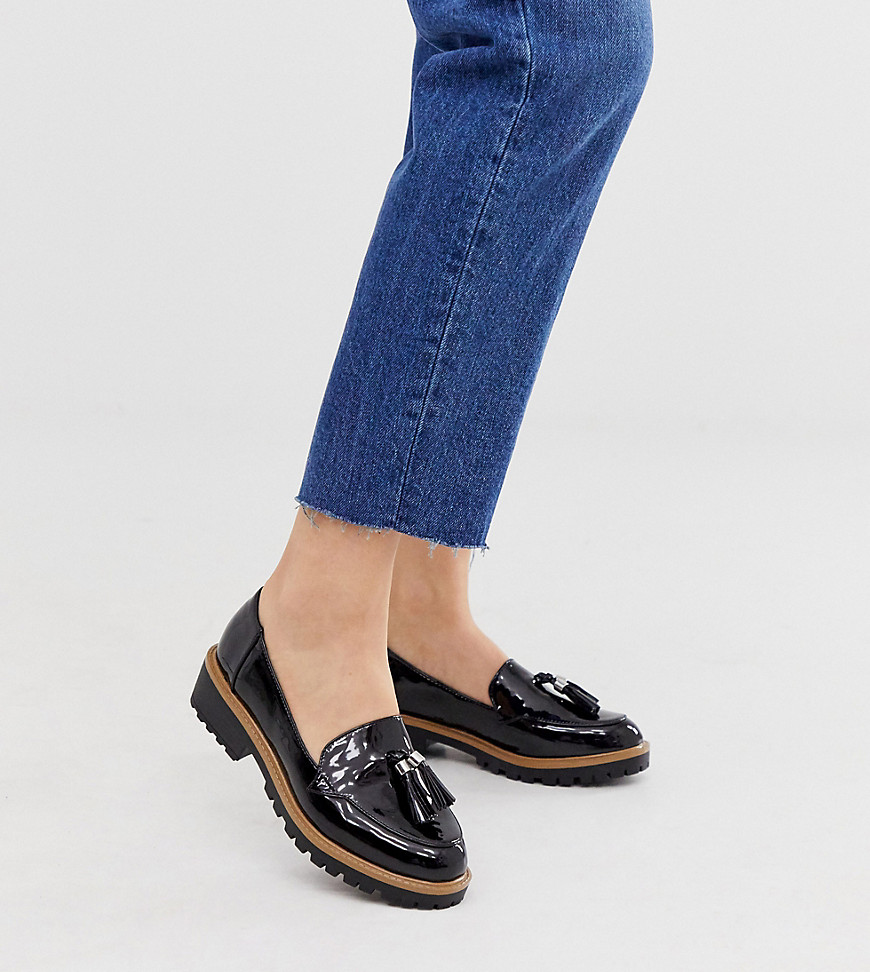 New Look Wide Fit tassel chunky loafers in black