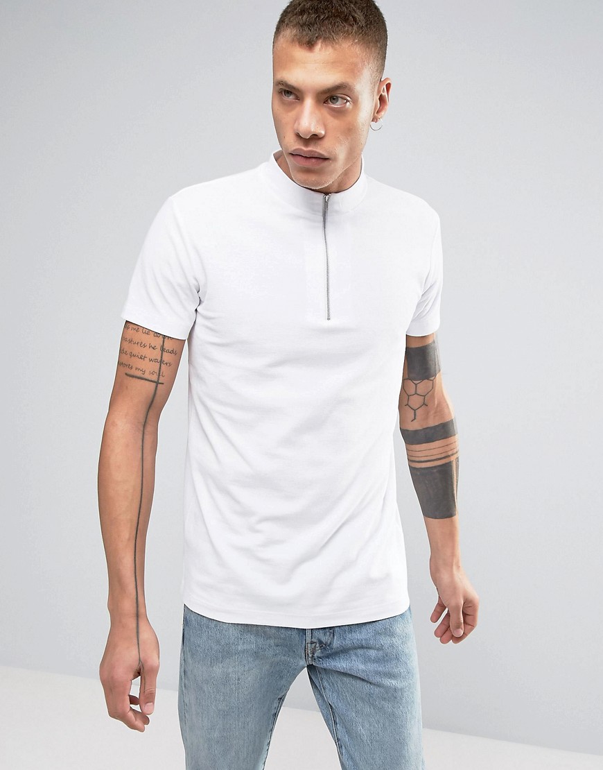 Lindbergh Pique T-Shirt Zip Turtle Neck in White