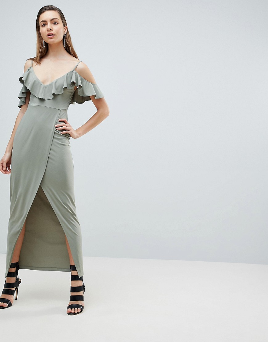 Ivyrevel Cold Shoulder Maxi Dress with Wrap Front