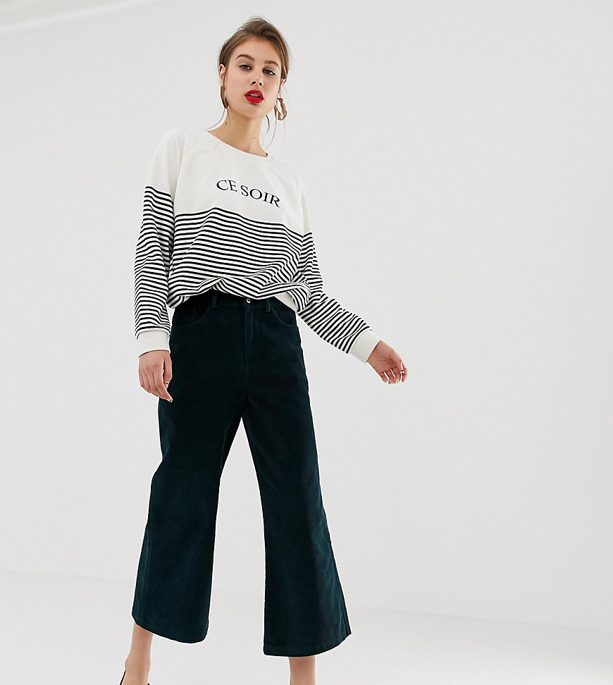 Warehouse wide leg cropped trousers in green cord