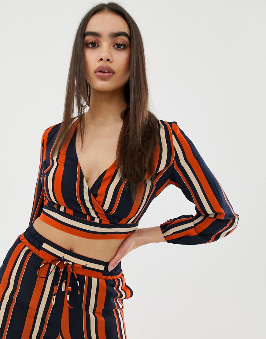 Outrageous Fortune wrap front crop top co-ord in stripe print