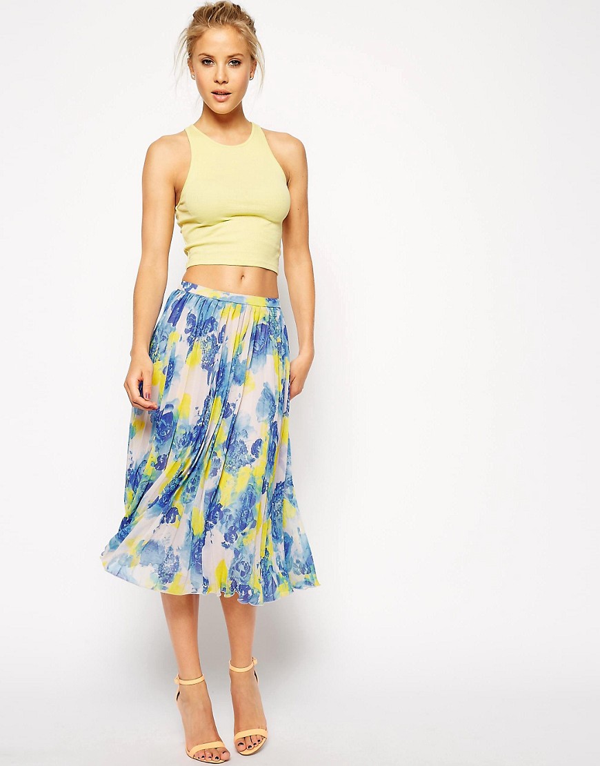 ASOS | ASOS Pleated Midi Skirt In Floral Print at ASOS