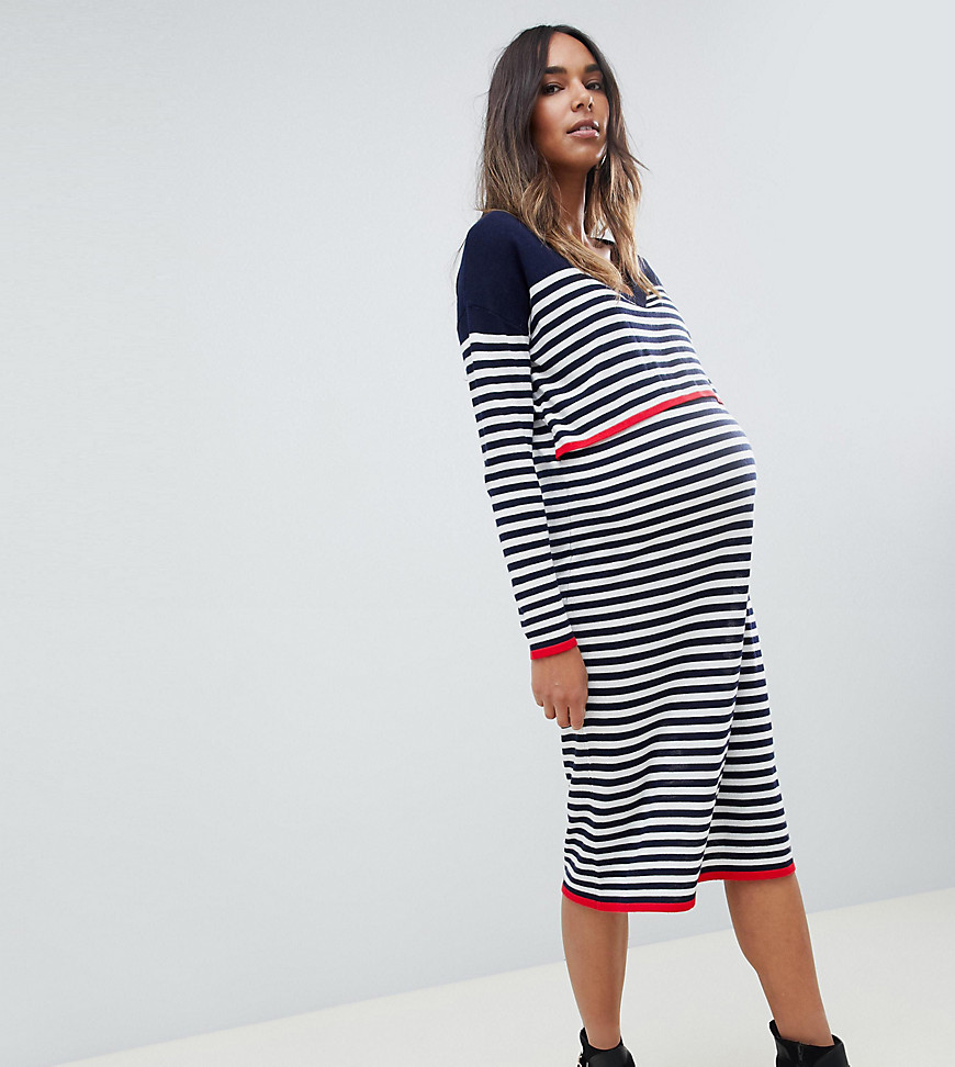 ASOS DESIGN Maternity Nursing eco jumper dress in fine knit in stripe - Multi