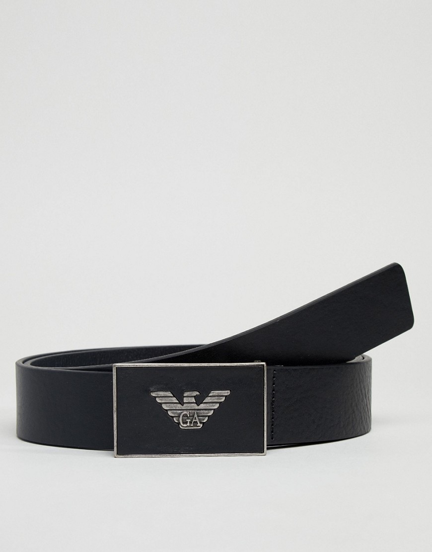 Emporio Armani Leather Grain Logo Buckle Belt In Black - 80001