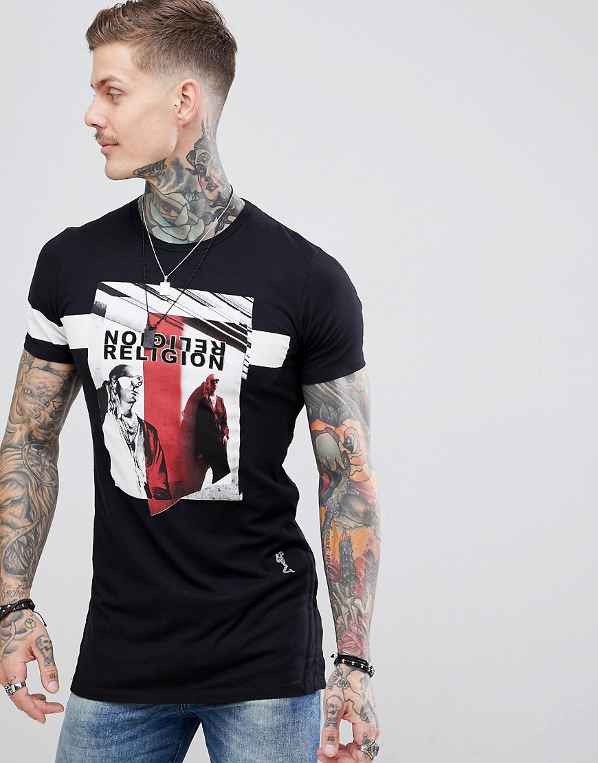 Religion muscle fit t-shirt with photo print - Black