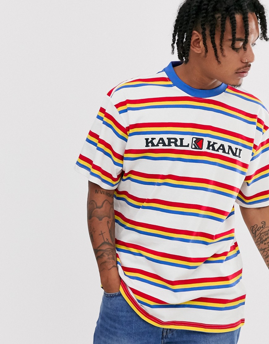 Karl Kani Retro Stripe t-shirt with embroidered logo in white