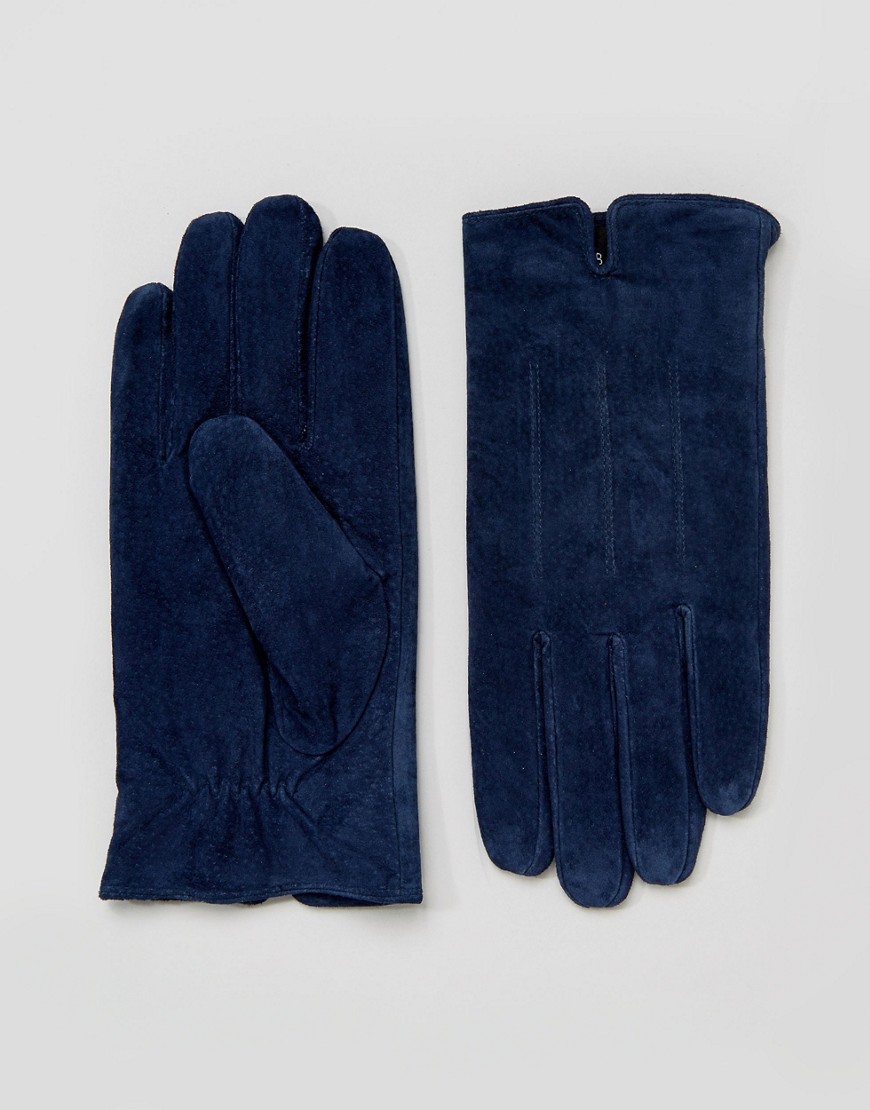 Barneys Suede Gloves In Navy - Navy